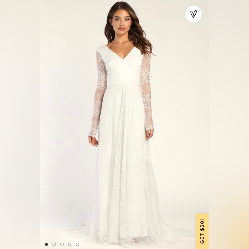 Lulus “I Love You Forever White Lace Long Sleeve Maxi Dress”
